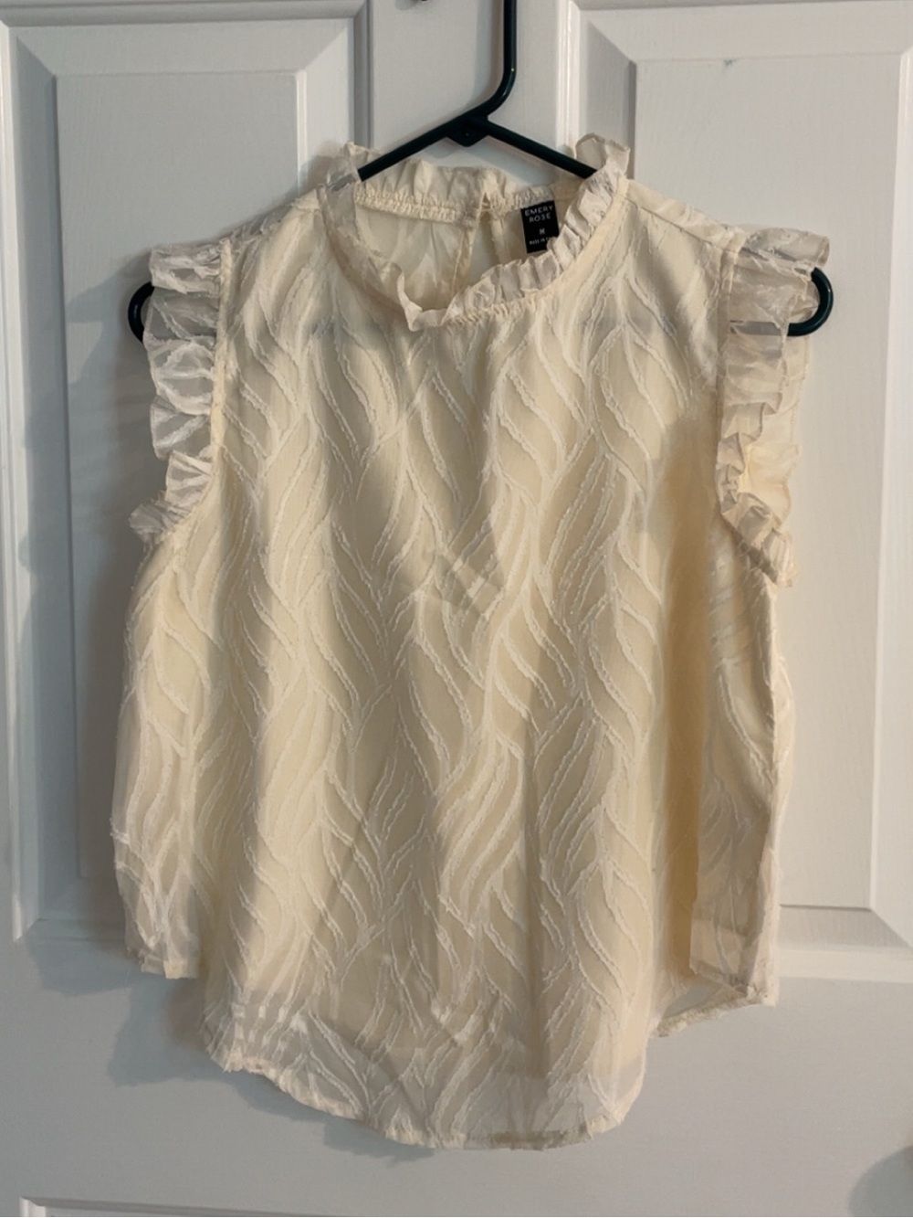 Sleeveless Ruffle-Neck Cream Blouse
